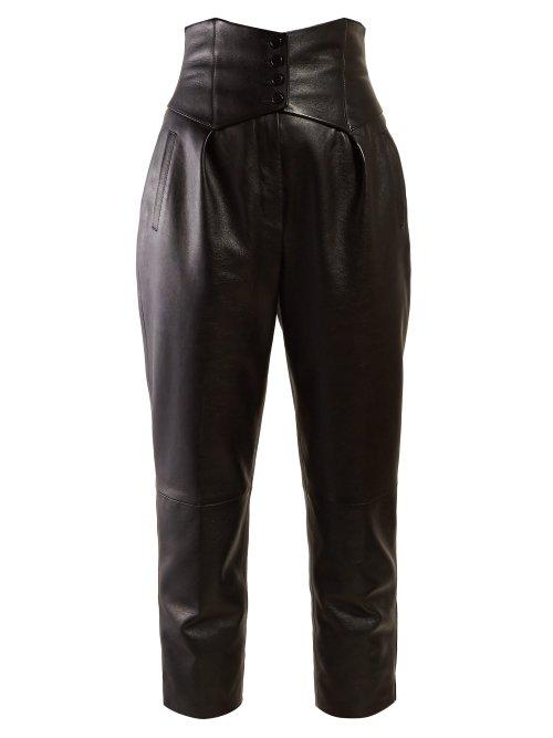Matchesfashion.com Saint Laurent - Corset Waist Leather Trousers - Womens - Black