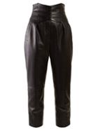 Matchesfashion.com Saint Laurent - Corset Waist Leather Trousers - Womens - Black