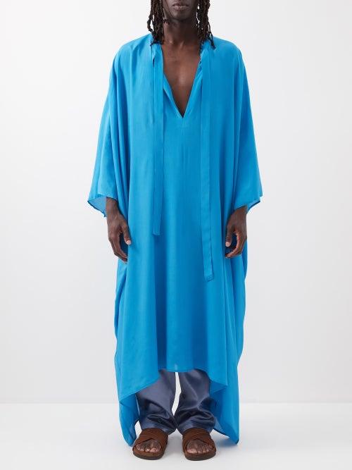 Etro - V-neck Crepe Kaftan - Mens - Blue