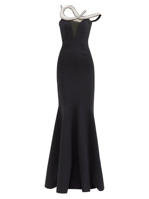 David Koma - Crystal-embellished Fishtail Crepe Gown - Womens - Black