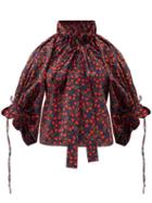 Matchesfashion.com Horror Vacui - Alice Tie-neck Floral-print Cotton-poplin Top - Womens - Black Multi