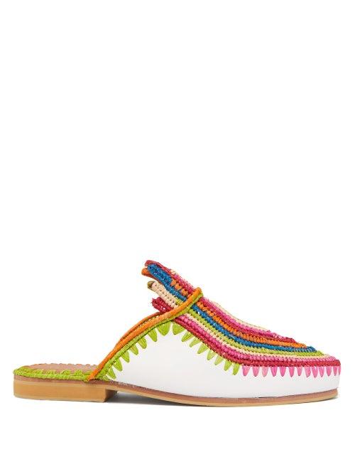 Matchesfashion.com Kilometre Paris - Raffia And Leather Babouche Slippers - Womens - Multi