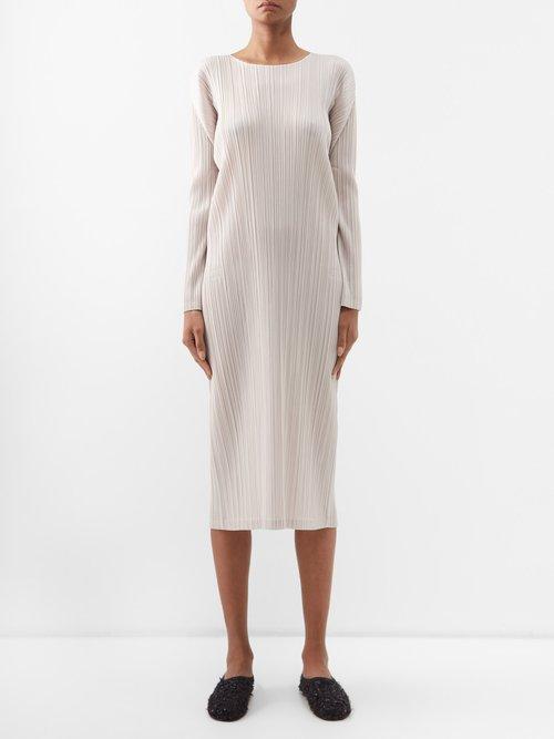 Pleats Please Issey Miyake - Technical-pleated Midi Dress - Womens - Beige