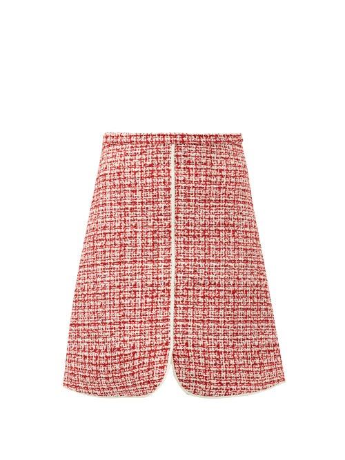 Matchesfashion.com Giambattista Valli - Piped Wool-blend Boucl Mini Skirt - Womens - Red Multi