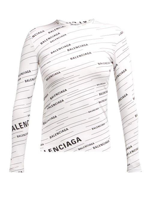Matchesfashion.com Balenciaga - Diagonal Logo Stretch Jersey Top - Womens - White Black