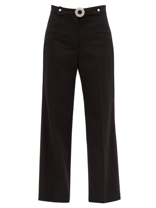 Matchesfashion.com Miu Miu - Crystal Embellished Tailored Wool Blend Trousers - Womens - Black