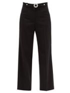 Matchesfashion.com Miu Miu - Crystal Embellished Tailored Wool Blend Trousers - Womens - Black
