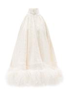 Ladies Rtw 16arlington - Cindy Feather-trim Sequinned Crepe Mini Dress - Womens - Ivory