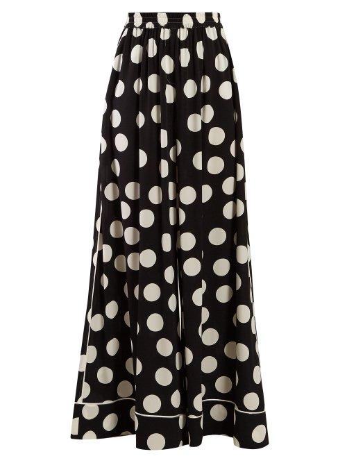 Matchesfashion.com Dolce & Gabbana - Polka Dot Print Silk Trousers - Womens - Black White