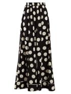 Matchesfashion.com Dolce & Gabbana - Polka Dot Print Silk Trousers - Womens - Black White