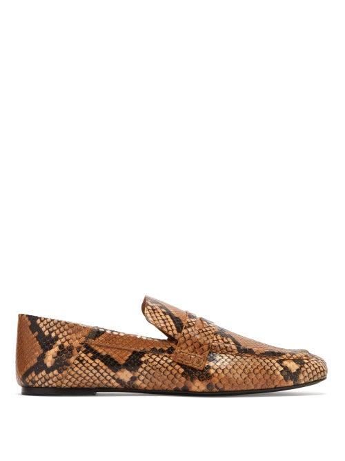 Matchesfashion.com Joseph - Python-embossed Collapsible-heel Leather Loafers - Womens - Black Tan