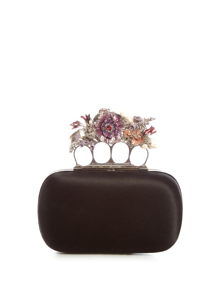 Alexander Mcqueen Flower Satin Knuckle Clutch