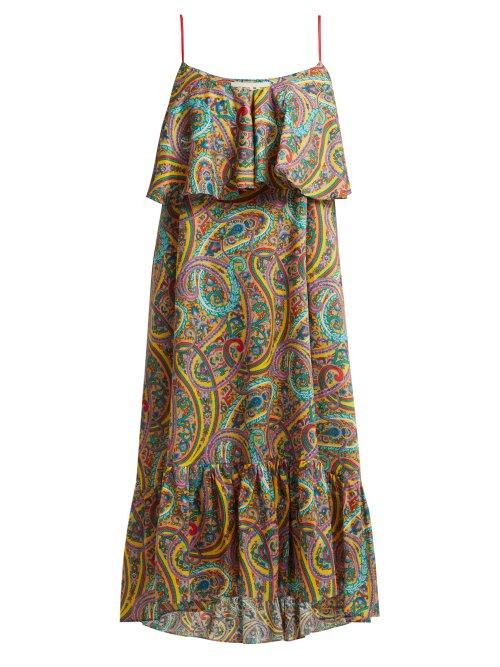 Matchesfashion.com Etro - Paisley Print Tiered Cotton Dress - Womens - Yellow Multi