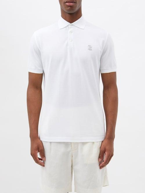 Brunello Cucinelli - Crest-print Cotton-piqu Polo Shirt - Mens - White