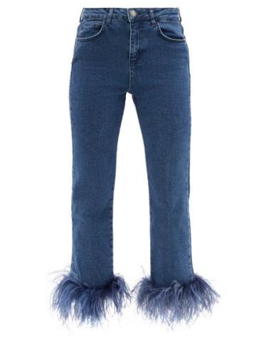 Ladies Rtw 16arlington - Feather-trimmed Cropped Denim Jeans - Womens - Blue