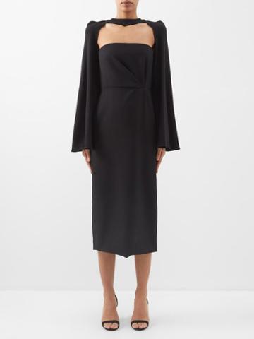 E.stott - Darya Detachable-sleeve Wool-crepe Midi Dress - Womens - Black