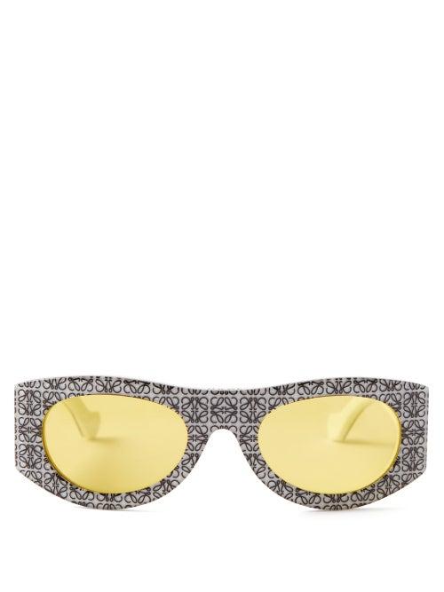 Loewe - Anagram Oval Acetate Sunglasses - Womens - White Yellow Multi