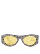 Loewe - Anagram Oval Acetate Sunglasses - Womens - White Yellow Multi