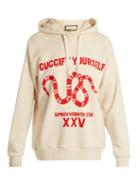 Matchesfashion.com Gucci - Snake Print Cotton Jersey Hooded Sweatshirt - Womens - Ivory Multi