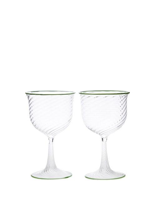 Matchesfashion.com Campbell-rey - X Laguna B Set Of Two Cosima Wine Glasses - Green Multi