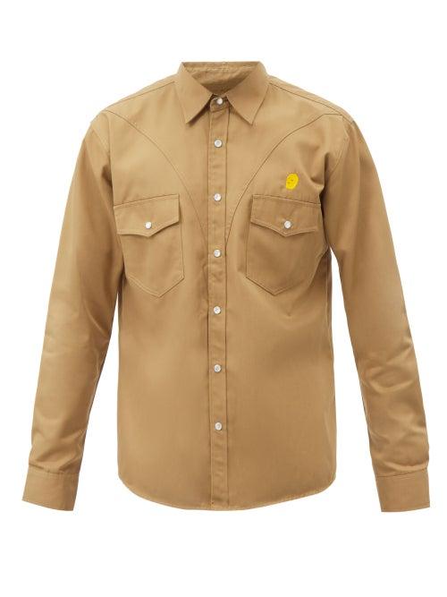 Youths In Balaclava - Logo-embroidered Cotton Shirt - Mens - Brown