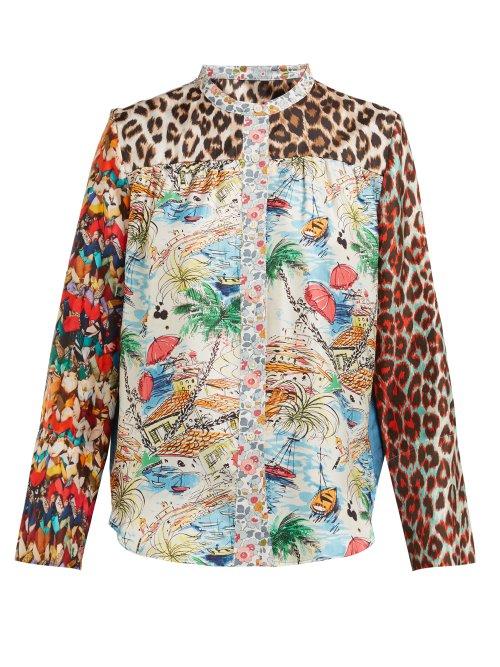 Matchesfashion.com La Prestic Ouiston - Peace Mixed Print Silk Blouse - Womens - Multi