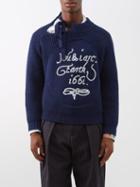 S.s. Daley - You & I Are Earth-embroidered Merino Sweater - Mens - Navy Cream