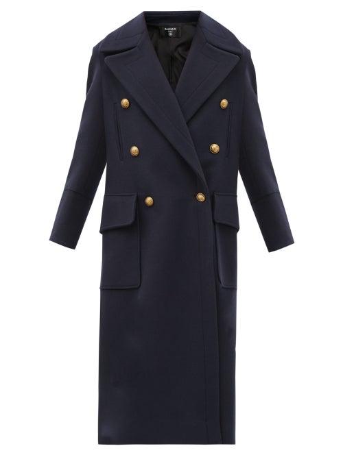 Matchesfashion.com Balmain - Oversized Double-breasted Wool-blend Coat - Womens - Navy