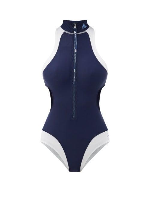 Matchesfashion.com Adidas By Stella Mccartney - Truepurpose Zipped Bi-colour Swimsuit - Womens - Navy White