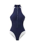 Matchesfashion.com Adidas By Stella Mccartney - Truepurpose Zipped Bi-colour Swimsuit - Womens - Navy White