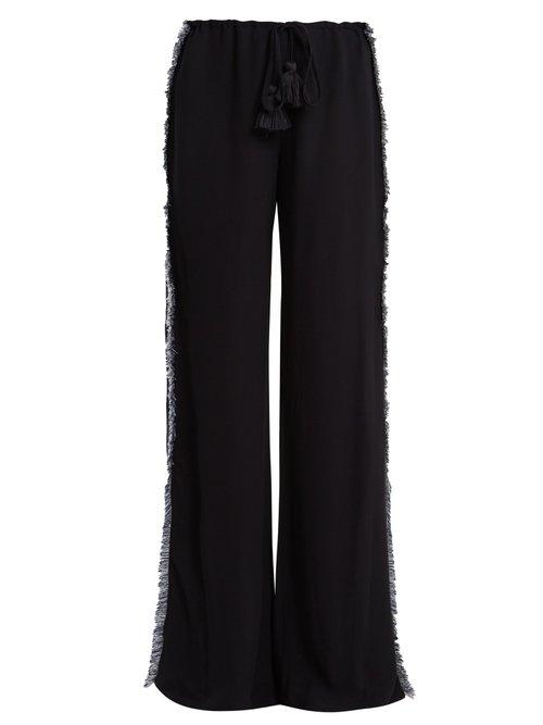 Matchesfashion.com Figue - Simone Straight Leg Fringed Crepe Trousers - Womens - Navy