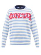 Matchesfashion.com Moncler Grenoble - Logo Jacquard Striped Wool Blend Sweater - Womens - Blue Stripe