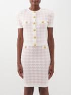 Balmain - Houndstooth-jacquard Jersey Cardigan - Womens - Pink White