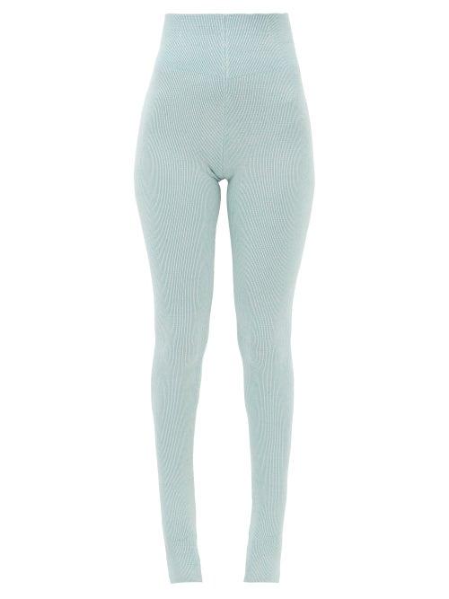 Le Ore - Rimini Stirrup-cuff Marled Ribbed-knit Leggings - Womens - Light Blue
