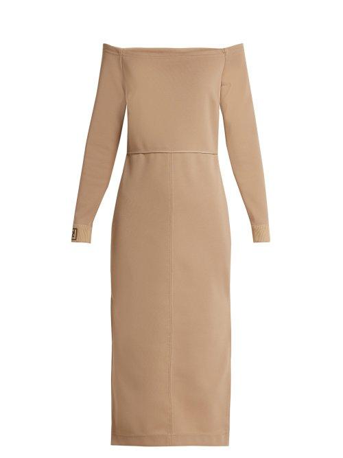 Matchesfashion.com Fendi - Off The Shoulder Midi Dress - Womens - Beige