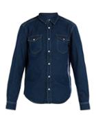 Matchesfashion.com Givenchy - Logo Jacquard Side Stripe Denim Shirt - Mens - Blue