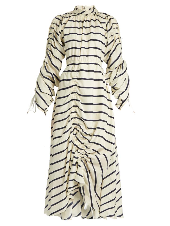 Preen By Thornton Bregazzi Hope Ruched Striped-silk Dress