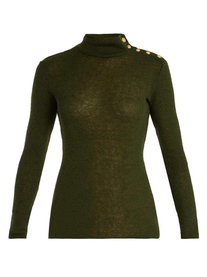 Balmain Button-shoulder Roll-neck Sweater
