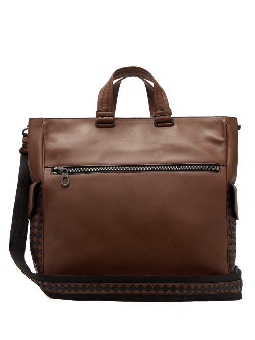 Matchesfashion.com Bottega Veneta - Intrecciato Check Leather Tote - Mens - Brown Multi
