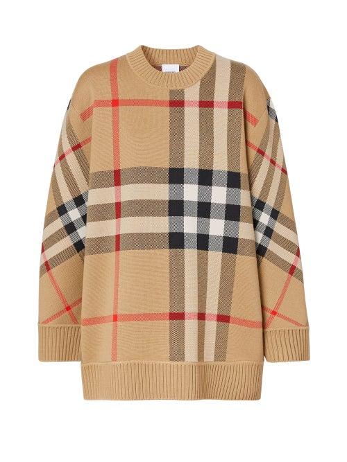 Matchesfashion.com Burberry - Check-intarsia Sweater - Womens - Beige Multi