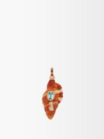 Dezso - Zircon & 18kt Rose-gold Triton-shell Charm - Womens - Orange Multi