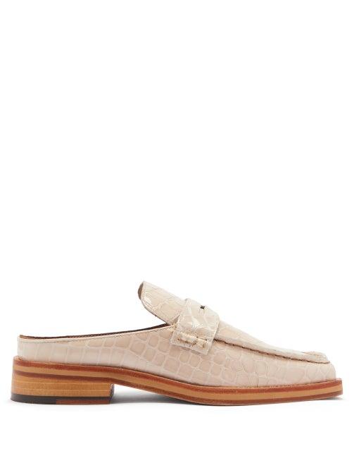 Matchesfashion.com Martine Rose - Arches Backless Crocodile-effect Leather Loafers - Womens - Cream