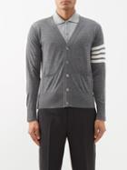 Thom Browne - Four Bar V-neck Merino Cardigan - Mens - Mid Grey