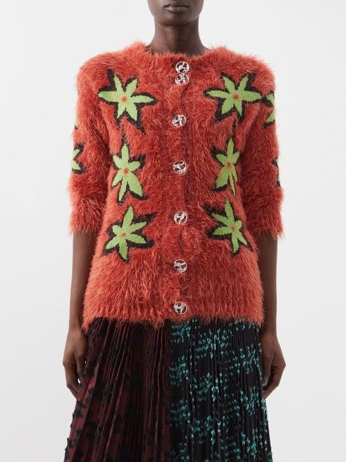 Chopova Lowena - Flore Floral-intarsia Knitted Cardigan - Womens - Brown
