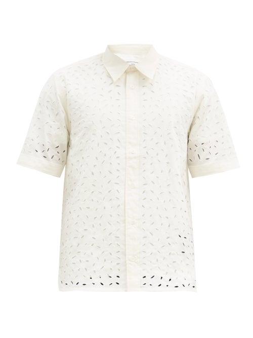 Matchesfashion.com Ami - Broderie-anglaise Cotton-poplin Shirt - Mens - Cream