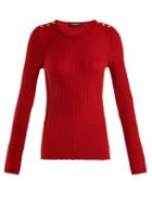 Matchesfashion.com Balmain - Ribbed Knit Wool Blend Top - Womens - Red