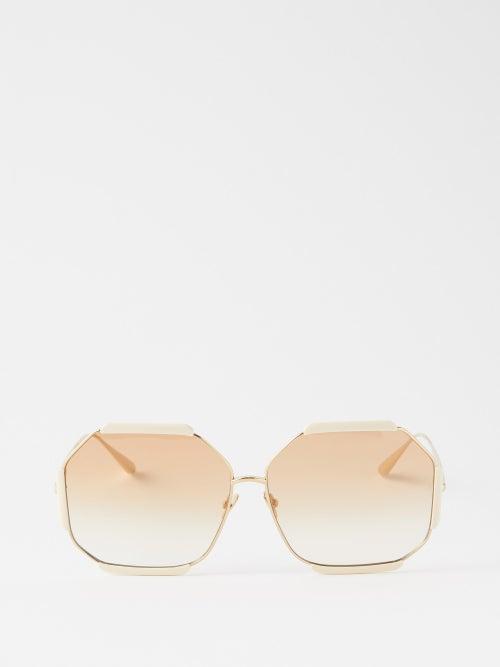 Linda Farrow - Margot Oversized Titanium Sunglasses - Womens - White Camel
