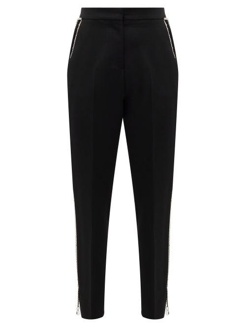 Matchesfashion.com Burberry - Draped-chain Virgin-wool Tailored Trousers - Womens - Black