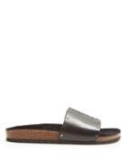 Matchesfashion.com Saint Laurent - Jimmy Logo Stitched Leather Slides - Mens - Black