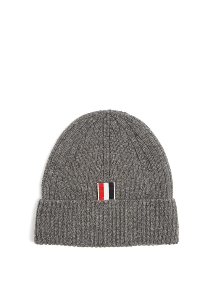 Thom Browne Striped-detail Ribbed-knit Cashmere Beanie Hat